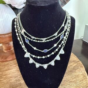 Lucky Brand Layered Silver Necklace with Blue Accents worn Once Gorgeous